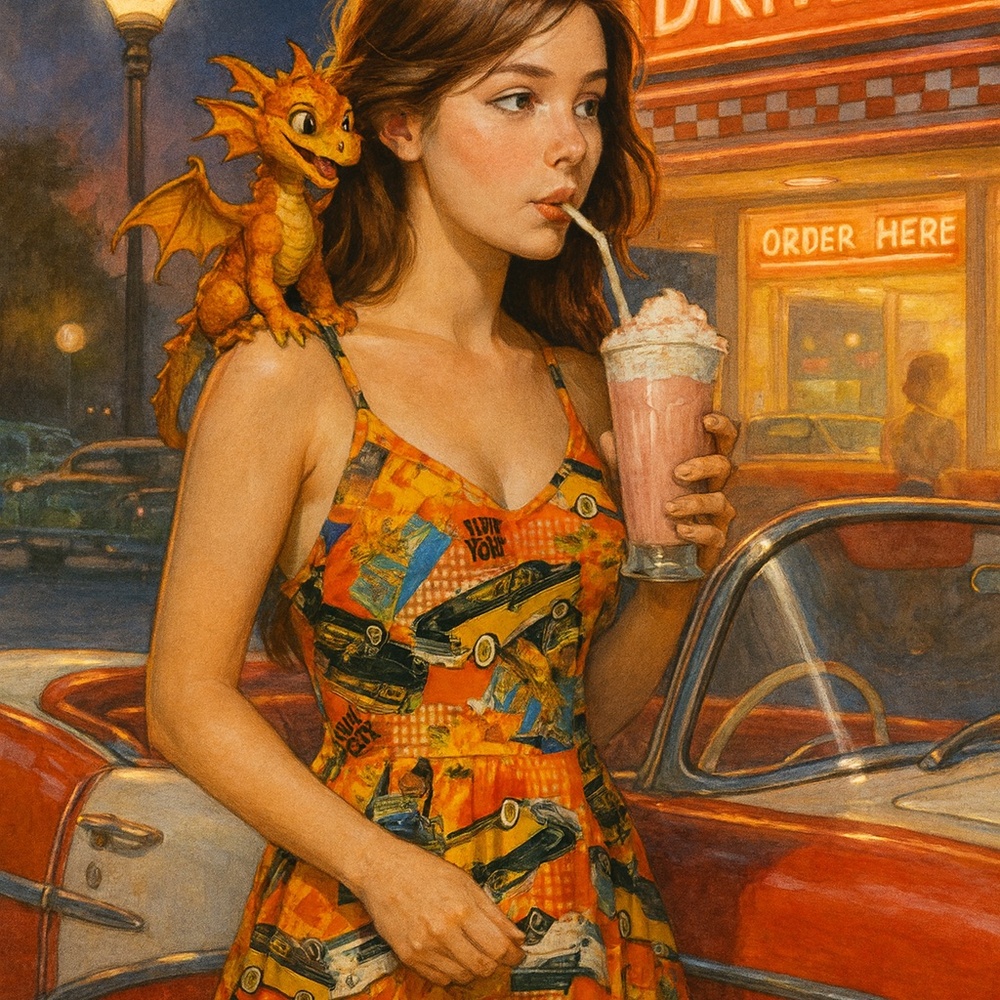 NEW Soda Blu Orange Novelty Print Vintage Y2K Dress Medium